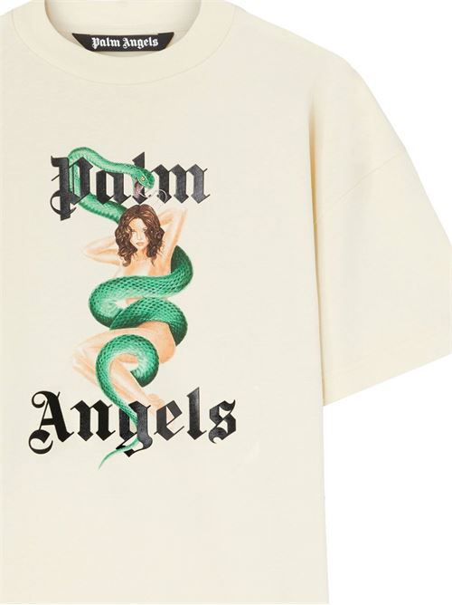 Cream white crew neck t-shirt PALM ANGELS | PMAA001S25JER0070B10